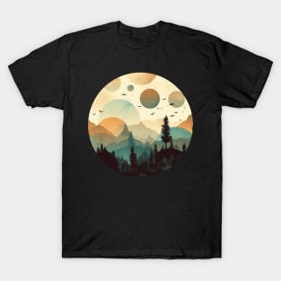 Whimsical Mystery Forest Camping Layered Foggy Design T-Shirt